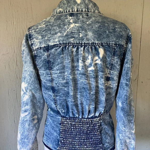 Thrill Jeans Denim Shirt, Medium, Pearl Snap‎ 80's Acid Washed Western Smocking - Picture 3 of 12